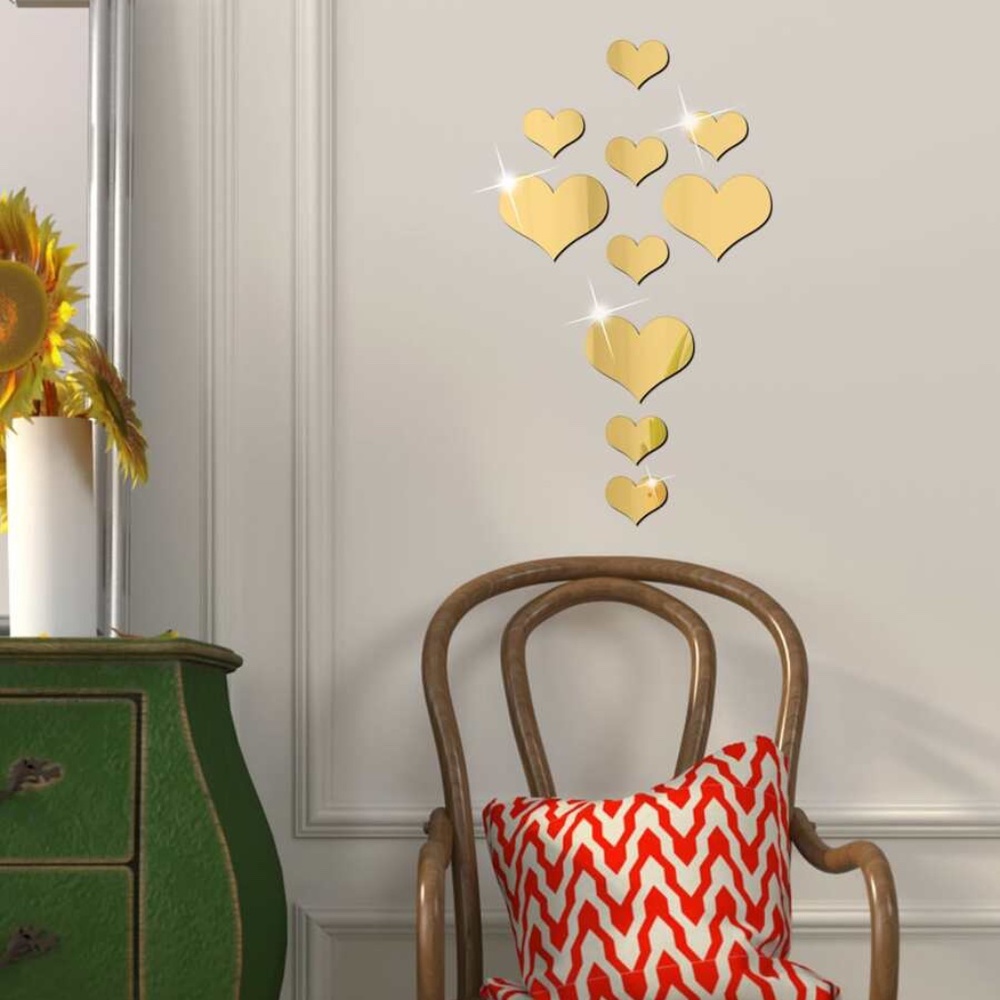 10pcs Heart Mirror Wall Sticker
